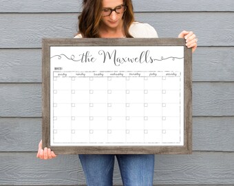 2024 Monthly Whiteboard calendar, Farmhouse calendar, menu planner,  framed wall calendar, dry erase reusable calendar, back to school