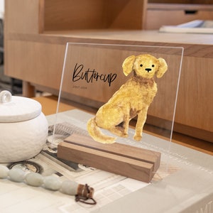 Watercolor Dog Decor Gift Personalized on Acrylic Wood Stand Memorial Pet Loss Sympathy Gift Remembrance Dog Lovers Home Decor for Desk image 1