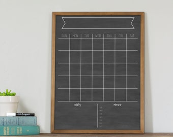 Minimalist Dry Erase Chalkboard Calendar w/ Customized Bottom Boxes