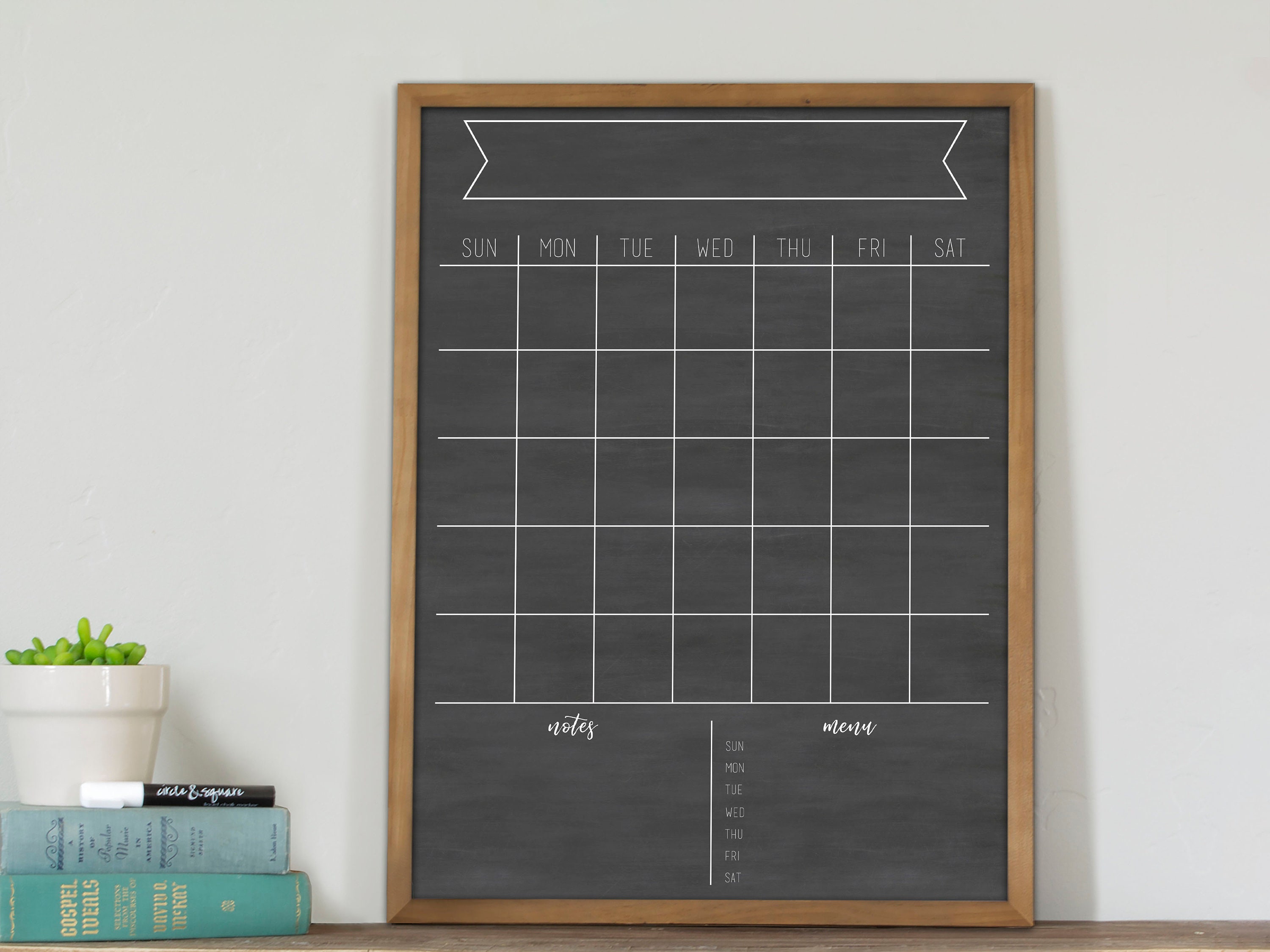 Monthly Framed Chalkboard Calendar + 2 sections, Horizontal Knope