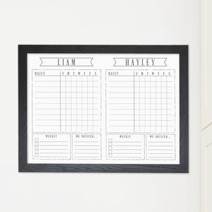 24x18 Two Child Dry Erase Chore Chart , Dry Erase Small Horizontal Children Chart, Kid's Chore Chart,  Contribution Chart, #1887