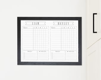 24x18 Two Child Dry Erase Chore Chart , Dry Erase Small Horizontal Children Chart, Kid's Chore Chart,  Contribution Chart, #1887