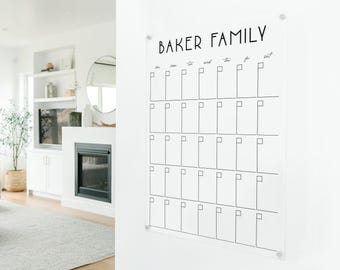 Large Acrylic Calendar for Wall Customized for Family | Dry-erase Acrylic Calendar Personalized with Family Name