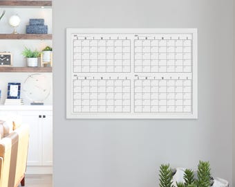 4 Month Minimalist Dry Erase Whiteboard Calendar 36" x 24", reusable large quarterly calendar, four month, 2026 year, quarter view #36112