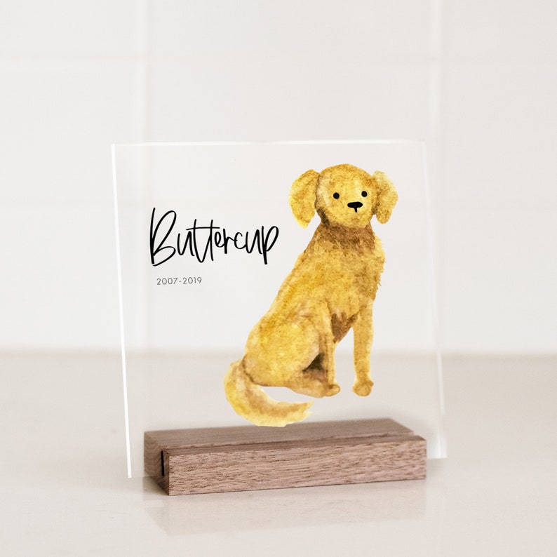 Watercolor Dog Decor Gift Personalized on Acrylic Wood Stand Memorial Pet Loss Sympathy Gift Remembrance Dog Lovers Home Decor for Desk image 3