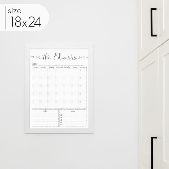 Dry Erase Whiteboard Calendar, 18x24, 24x36 Personalized and Framed for Wall,  1868 Knope 