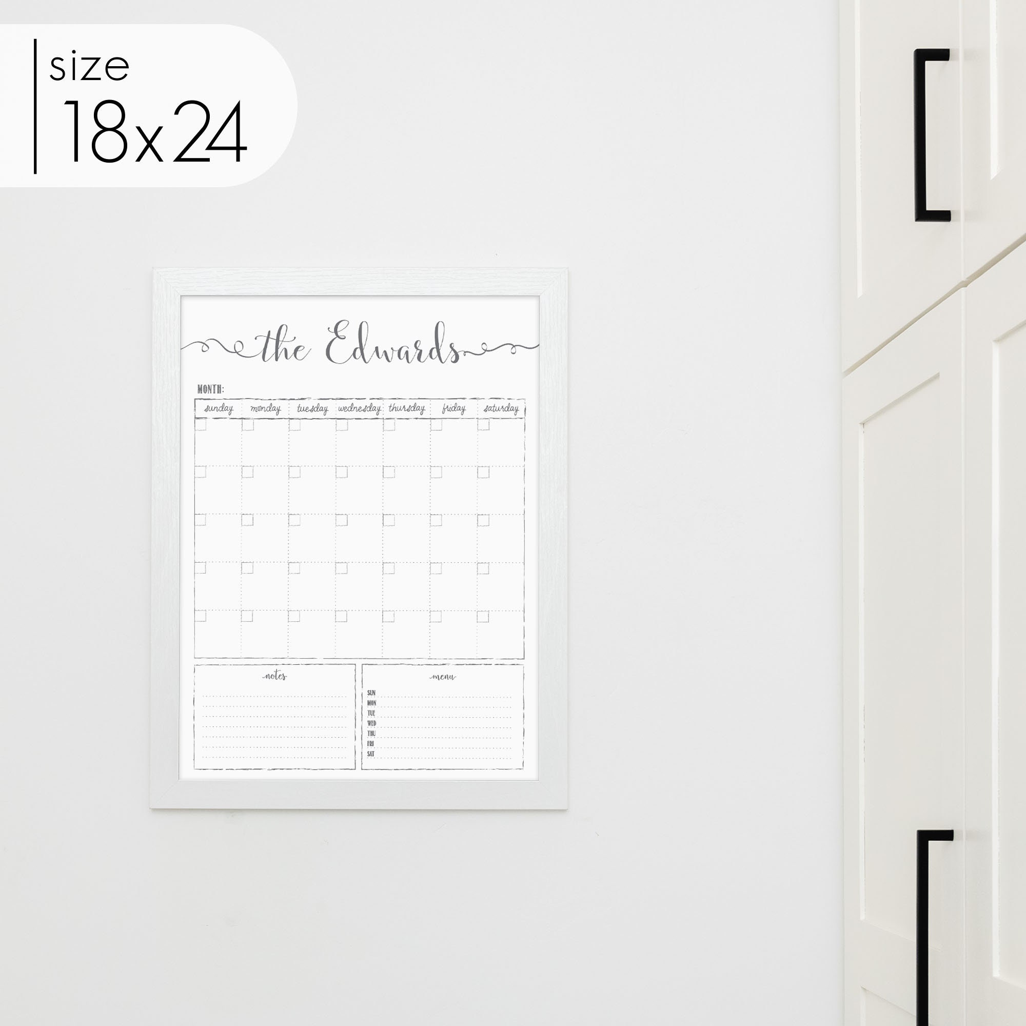 Monthly Framed Chalkboard Calendar + 4 sections | Vertical Knope