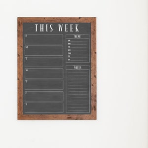 18x24 Weekly Calendar, Weekly Chalkboard Dry Erase Planner, Custom Framed Calendar for Command Center, Modern Simple Farmhouse 1864 walnut