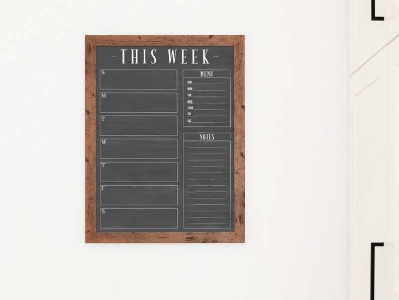 18x24 Weekly Calendar, Weekly Chalkboard Dry Erase Planner, Custom Framed Calendar for Command Center, Modern Simple Farmhouse 1864 walnut