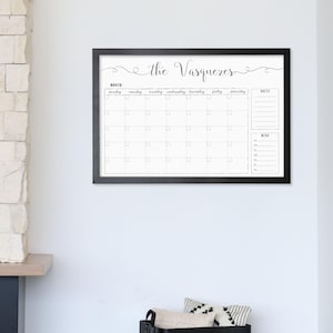 2026 Dry Erase Calendar, Whiteboard Calendar, Framed Family Calendar, Large Wall Calendar, Family Name Whiteboard, Custom Calendar, 24x36
