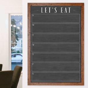 Framed Dry Erase Weekly Chalkboard Meal Planner Kitchen Decor | Rustic Chalkboard Style Framed Weekly Planner for Kids or Family