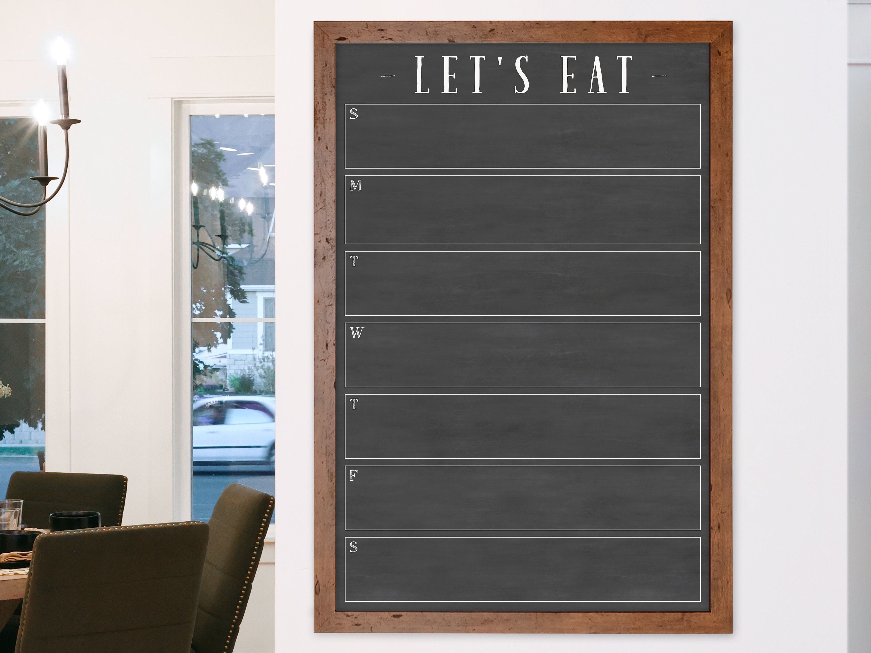 Reclaimed Wood Weekly Menu Board With Clips and Mini Chalkboard Slats,  Vintage Farmhouse Kitchen Display Sign, Rustic Decor. 