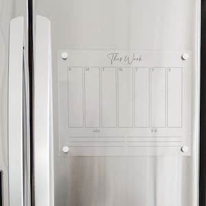 Custom Reusable Weekly Planner on Clear Acrylic for Fridge | Dry Erase Magnetic Fridge Calendar or Meal Planner for Family