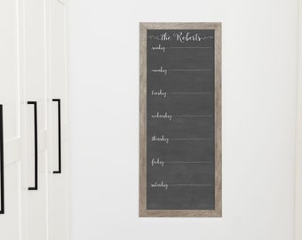 9x24 and 14x36 Customized Weekly Calendar with Family Name | Weekly Chalkboard Dry Erase | Framed Week | #0914