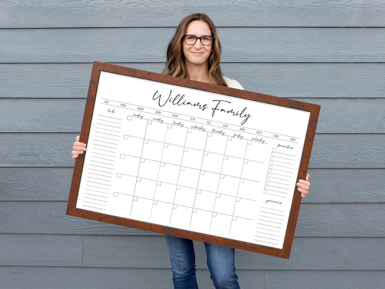 Personalized Dry Erase Wall Calendar with Custom To do list and Notes Organization Sections Large Whiteboard Calendar image 1