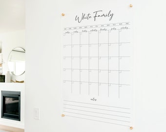 Acrylic Dry Erase Monthly Calendar with bottom notes | Monthly Wall Calendar 2022 lucite clear acrylic office decor housewarming