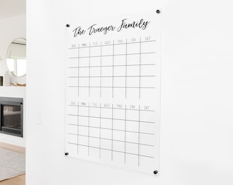 Large Acrylic Double Month Calendar, 26x38 Dry Erase Family Name Wall Calendar - two-month calendar, Modern, personalize #3899