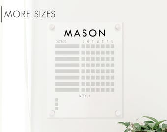 Personalized Dry Erase Chore Chart for Kids Boy or Girl | Reusable Acrylic Responsibilities Chart Daily Weekly To Do List for Children