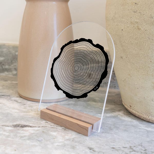 Custom Tree Ring Acrylic Art | 10 Year Anniversary Gift with Wood Stand