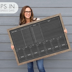 Personalized Chalkboard Style Weekly Planner Chore Chart for Family | Dry Erase Family Command Center, Meal Planner, Weekly & Daily Chores