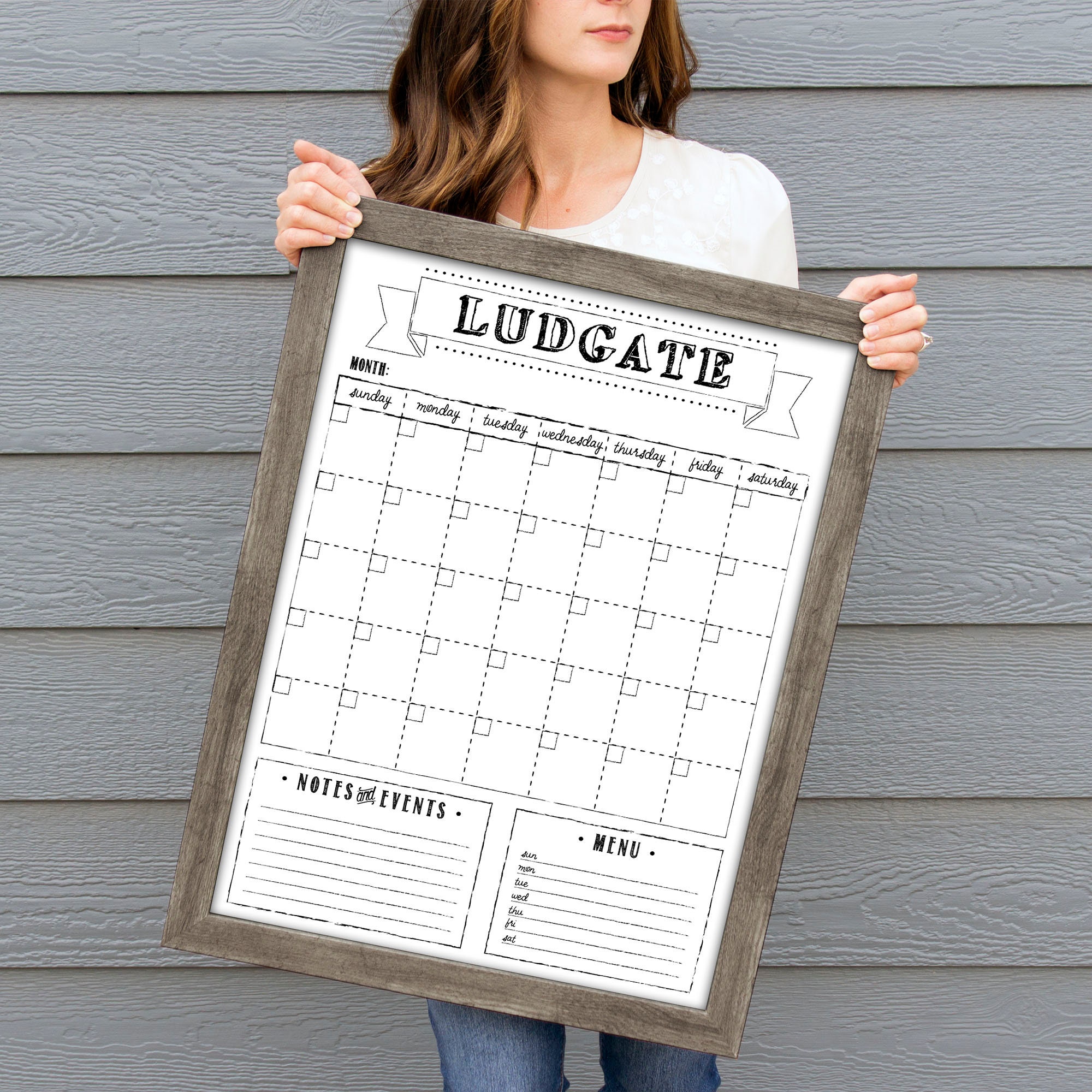 Chalkboard Calendar, 24x18 or 36x24 Horizontal Framed Dry Erase Calendar,  Free Customization, Reusable 18x24 Customized Dry Erase Wall Calendar