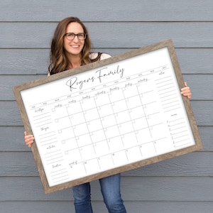 Framed Calendar For Wall, Monthly Calendar with Weekly View and 6 Custom Sections, Dry Erase Command Center,Personalized Back to School Gift