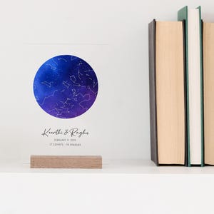 Mapa estelar personalizado, mapa estelar por data, mapa estelar de acrílico personalizado com suporte de madeira, coordenadas personalizadas, céu noturno por data, presente para ele