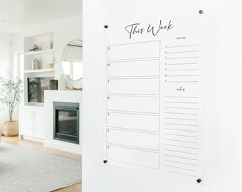 Custom Weekly Calendar or Meal Planner on Clear Acrylic for wall in office home or kitchen | More Sizes & Colors Available