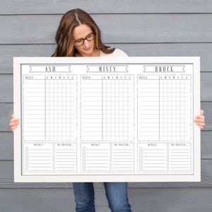 Large 3 Kid Chore Chart | Personalized Chore Chart | Dry erase chore chart | framed chore chart | 24x36 & 18x24 | #36169