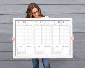 Large 3 Kid Chore Chart | Personalized Chore Chart | Dry erase chore chart | framed chore chart | 24x36 & 18x24 | #36169