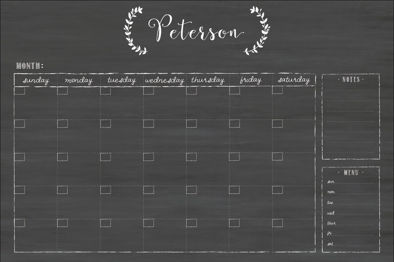 Wreath Calendar 24x36 Wall Calendar Custom Calendar Etsy