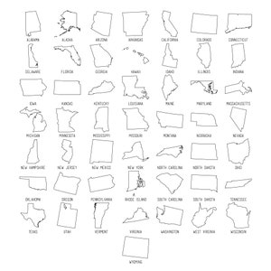 This image is showing the 50 United State outline art work options to chose from.