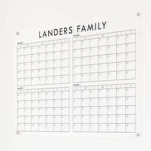 Acrylic Dry Erase Four Month Calendar with Custom Title | Personalized Four Month Planner for Home or Office, Dry Erase Monthly Calendar