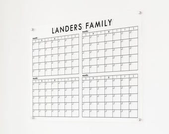 Acrylic Dry Erase Four Month Calendar with Custom Title | Personalized Four Month Planner for Home or Office, Dry Erase Monthly Calendar