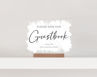Please Sign Our Guestbook Acrylic Guestbook Sign -  Custom Acrylic Wedding Guest book Sign with Painted Background includes woodstand