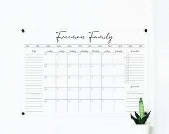 Acrylic Calendar, Monthly Dry Erase Acrylic Wall Calendar, Personalized Calendar, Clear Monthly Calendar, Family Command Center Organization
