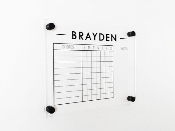 Acrylic Chore Chart for Kids, Clear Chore Chart, Personalized Dry Erase Chore Chart For Wall, Acrylic Job Chart, Floating Chores List