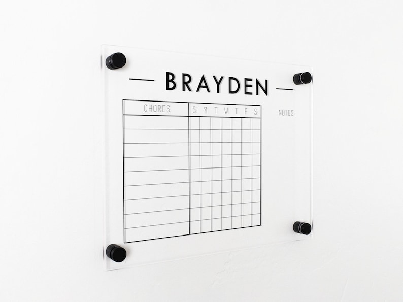 Clear Acrylic Chore Chart | Size 11x14 | Personalized Chore Chart