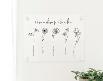 Gift for Grandma, Birth Flowers on Acrylic, Personalized Mother's Day Gift, Grandma's Garden Wall Decor, Custom Family Birth Flowers Art