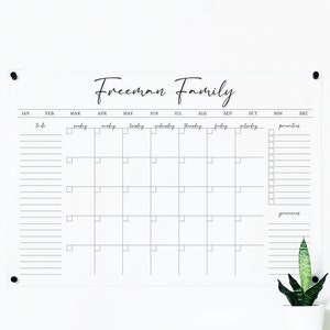 Acrylic Calendar, Monthly Dry Erase Acrylic Wall Calendar, Personalized Calendar, Clear Monthly Calendar, Family Command Center Organization