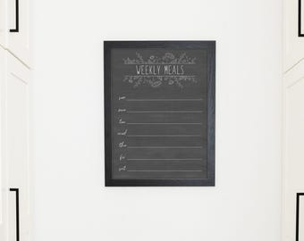 Framed Weekly Menu | Floral Chalkboard Style Dry Erase Board | Weekly Menu for Wall | Family Menu | Lucy