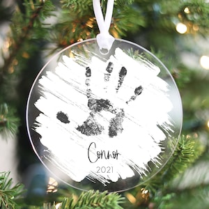 Baby Handprint Ornament, Custom Christmas Keepsake, Acrylic Bauble, Personalized Child Ornament,  Keepsake Ornament, Gift For Grandparents