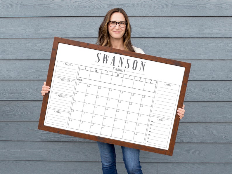 Personalized Whiteboard Command Center, Weekly and Monthly Calendar Combo, Calendar, Family Center Calendar 3694 walnut