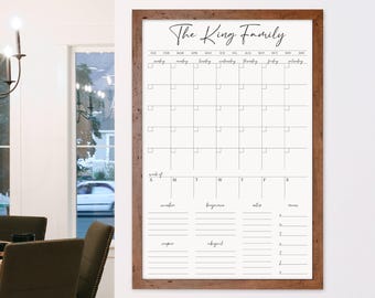 Framed Dry Erase Monthly and Weekly Calendar, Whiteboard Calendar, Family Calendar, Personalized Family Command Center, Family Planner