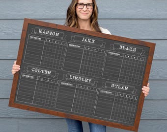 6 Kid Chore Chart , Family Chore Chart , 4 Children + Parents chore chart,  #3679
