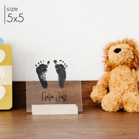 Acrylic Baby Footprint With Wood Stand Personalized Gift for Mom Footprint  Art With Your Baby's Footprints Newborn Gift 