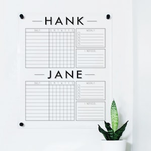 Clear Acrylic Chore Chart Dry Erase for two kids, Personalized to do list, Floating Chore chart, personalized wall mounted, task chart #1913