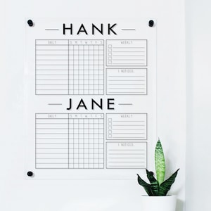 Acrylic Chore Chart, Dry Erase Chore Chart for Two Kids, Personalized To Do List For Wall, Floating Chore chart, Clear Acrylic Task Chart