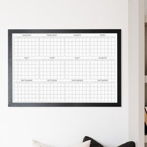 Yearly Whiteboard Calendar 36" x 24", reusable large 12 month view wall calendar, #36128