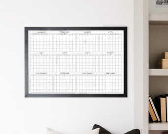 Yearly Whiteboard Calendar 36" x 24", reusable large 12 month view wall calendar, #36128